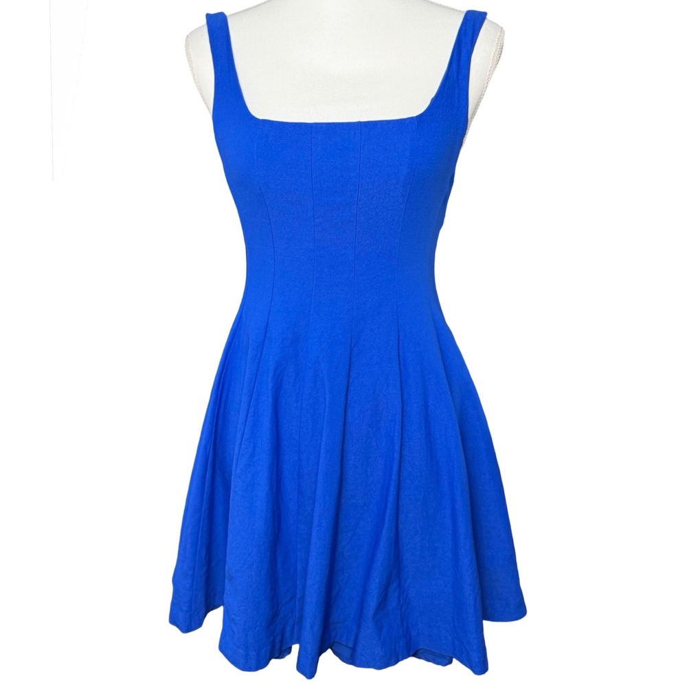 Royal Blue Fit Flare Skater Dress Womens Medium Square Neck Sleeveless